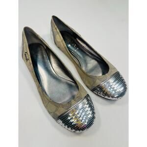 Coach Monogram Silver Sequin Toe Ballet Flats Size 8.5